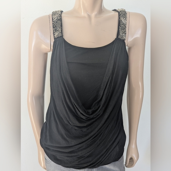 BCBG Black Camisole with Embellished Straps - Picture 1 of 8